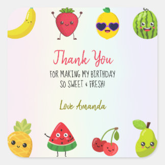 Pegatina Cuadrada Frutos dulces gracias primera fiesta de cumpleaños
