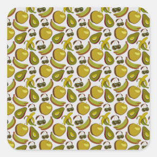 Pegatina Cuadrada Frutos tropicales sin soldadura patrón amarillo y