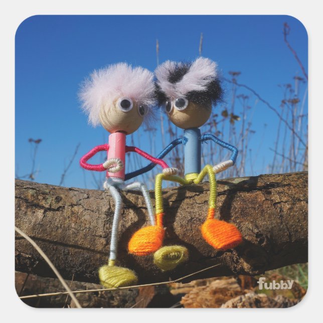 Pegatina Cuadrada Fubby paartje dat romantisch verliefd zitten. (Anverso)