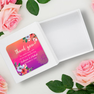 Pegatina Cuadrada Fuchsia Naranja rosa morado brillante y audaz flor