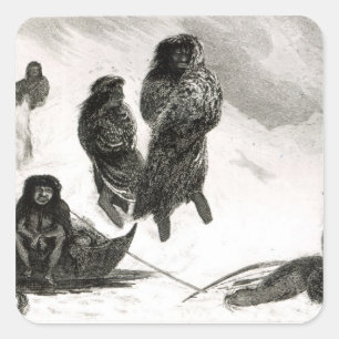 Pegatina Cuadrada Fuegianos que van a comerciar en Zapallos