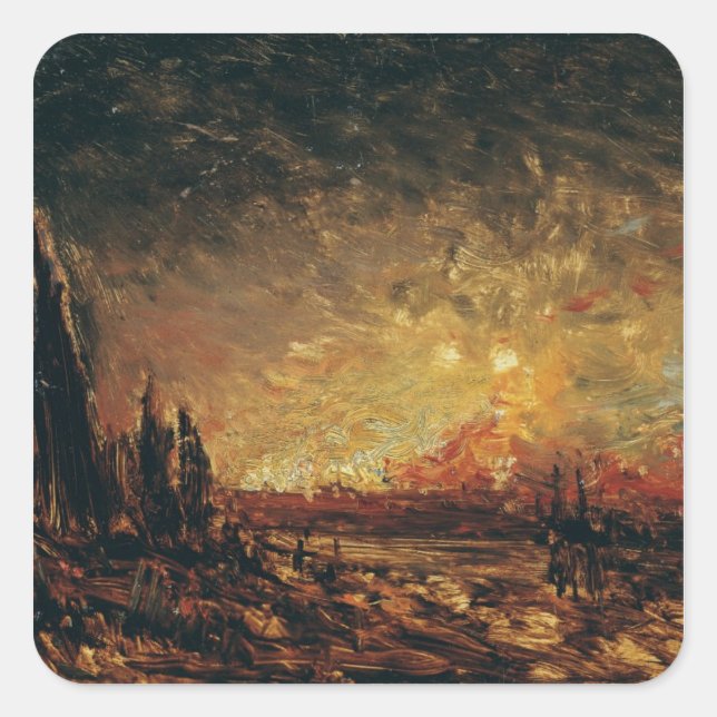 Pegatina Cuadrada Fuego (Anverso)