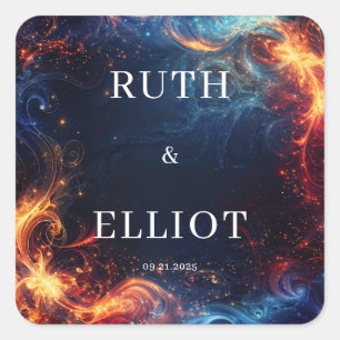 Pegatina Cuadrada Fuego Celestial Hielo Remolino Abstracto Galaxia B