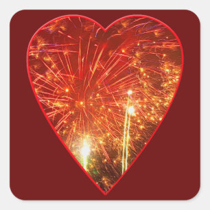 Pegatina Cuadrada Fuego de corazón rojo