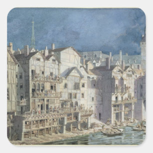 Pegatina Cuadrada Fuego en el Pont Meuniers aux. en 1621