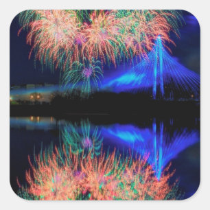 Pegatina Cuadrada Fuegos artificiales