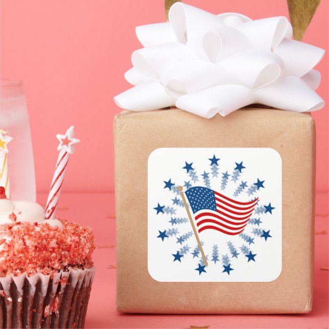 Pegatina Cuadrada Fuegos artificiales de la bandera estadounidense S (Fiesta)