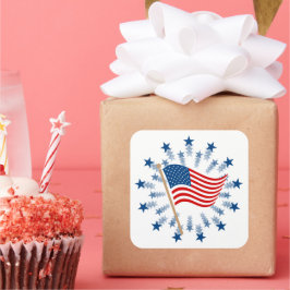 Pegatina Cuadrada Fuegos artificiales de la bandera estadounidense S