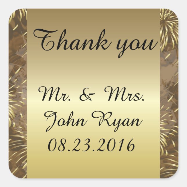 Pegatina Cuadrada Fuegos artificiales del Boda Dorado (Anverso)