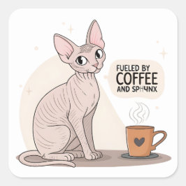 Pegatina Cuadrada Fueled by Coffee and Sphynx Cat Illustration