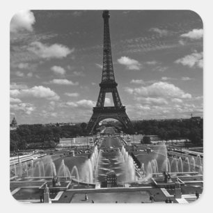 Pegatina Cuadrada Fuente Chaillot Vintage Francia París Torre Eiffel
