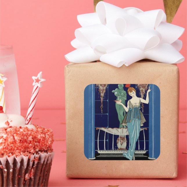 Pegatina Cuadrada Fuente de la Shell por George Barbier (Fiesta)