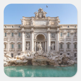 Pegatina Cuadrada Fuente de Trevi al amanecer - Roma, Italia