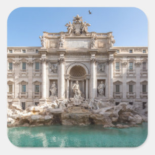 Pegatina Cuadrada Fuente de Trevi al amanecer - Roma, Italia