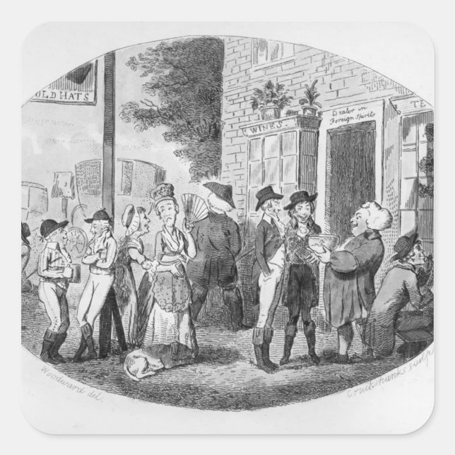 Pegatina Cuadrada Fuera de la vieja taberna de Gorras (Anverso)