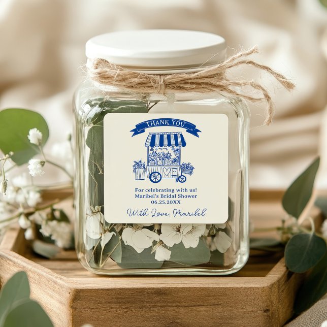 Pegatina Cuadrada Fuera del mercado garabatos florales ducha de novi (Off the market floral scribbles bridal shower square sticker)