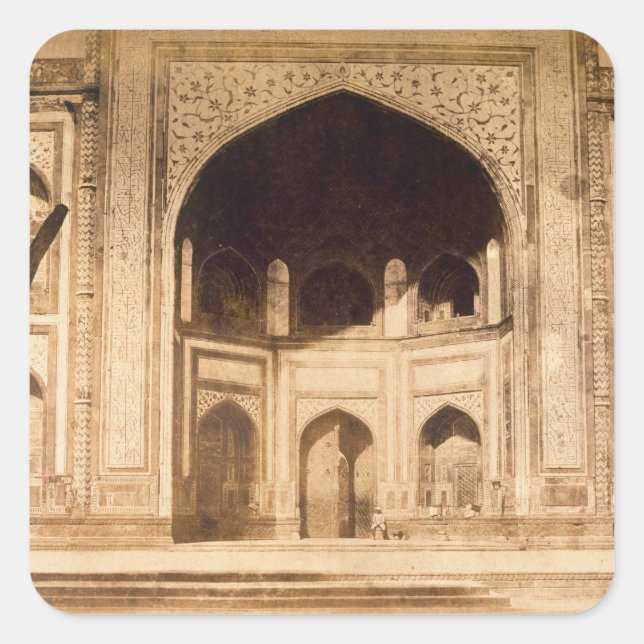 Pegatina Cuadrada Fuera del Taj Mahal, probablemente ilustrado en 'P (Anverso)