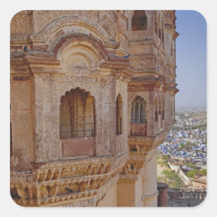 Pegatina Cuadrada Fuerte de Mehrangarh sobre Jodhpur, El Azul