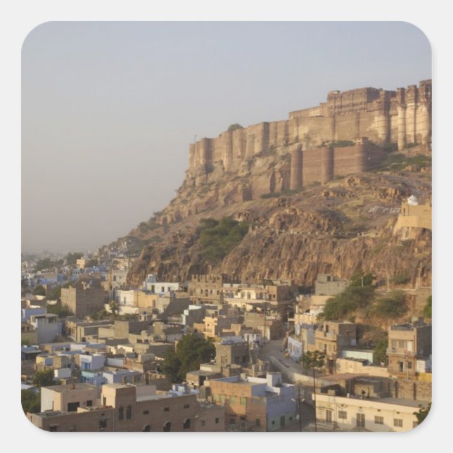 Pegatina Cuadrada Fuerte Mehrangarh de Jodhpur. Rajastán, INDIA. (Anverso)