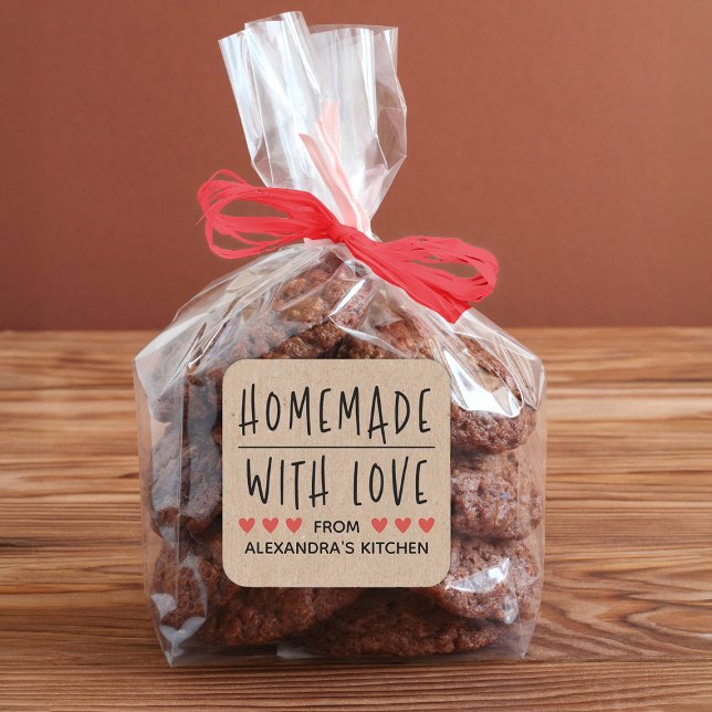 Pegatina Cuadrada Fuerza Kraft Hecho a Mano Con Amor (A cute Homemade with love sticker. Wonderful for Valentine's Day, or for any occasion.)