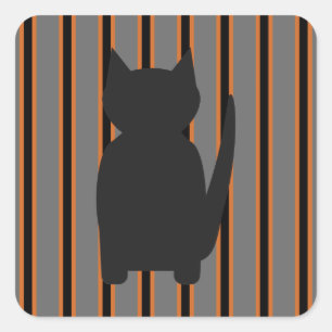 Pegatina Cuadrada Fun and Fancy Halloween Gatos de silueta negra