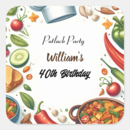 Pegatina Cuadrada Fun Bbq Taco Chef Soup Potluck Fiesta 40 cumpleaño