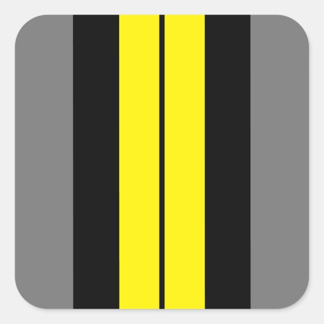 Pegatina Cuadrada Fun Bold Viviente Amarillo Negro Rayos de Carreras (Anverso)