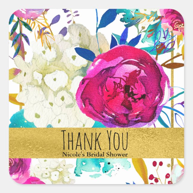 Pegatina Cuadrada Fun Bright Bold acuarela Floral Brillante Ducha (Anverso)