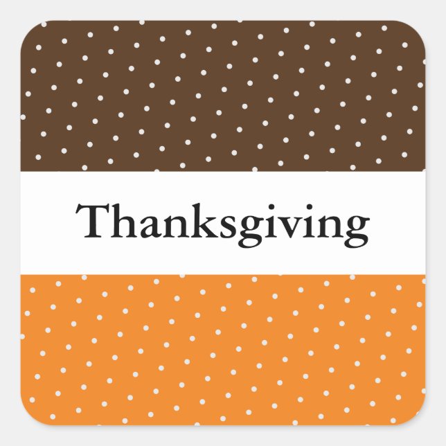 Pegatina Cuadrada Fun Brown Naranja White Dots Stripes GRACIAS (Anverso)