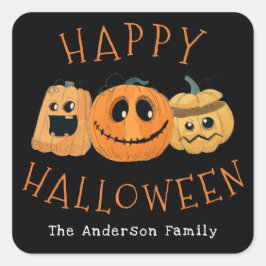 Pegatina Cuadrada Fun Cute Calabaza Jack O'Lantern Halloween Party