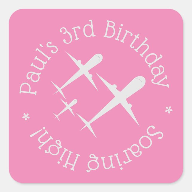 Pegatina Cuadrada Fun, elegante y personalizado avión de cumpleaños  (Anverso)