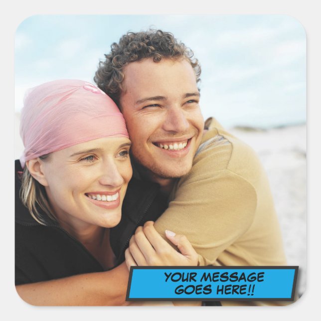 Pegatina Cuadrada Fun fotográfico personalizado moderno (Anverso)