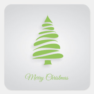 Pegatina Cuadrada Fun Green Merry Christmas Tree