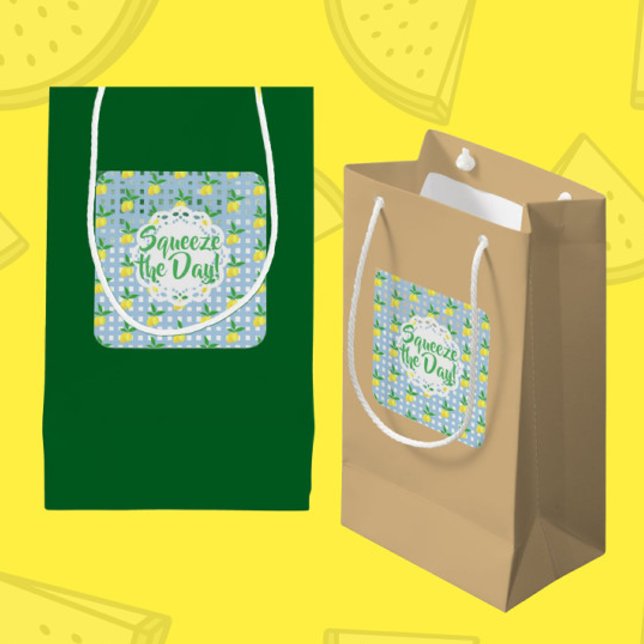 Pegatina Cuadrada Fun Lemon Theme Squeeze the Day Sticker (Use stickers to decorate inexpensive gift bags!)
