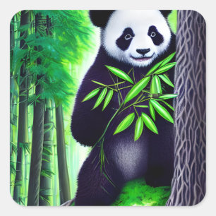 Pegatina Cuadrada Fun Little Panda Bear