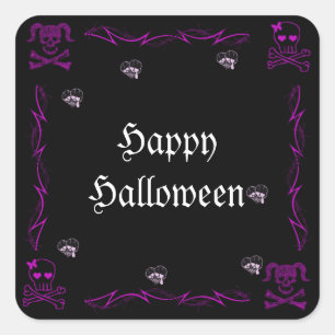 Pegatina Cuadrada Fun Purple Chica Gothic Skulls Halloween