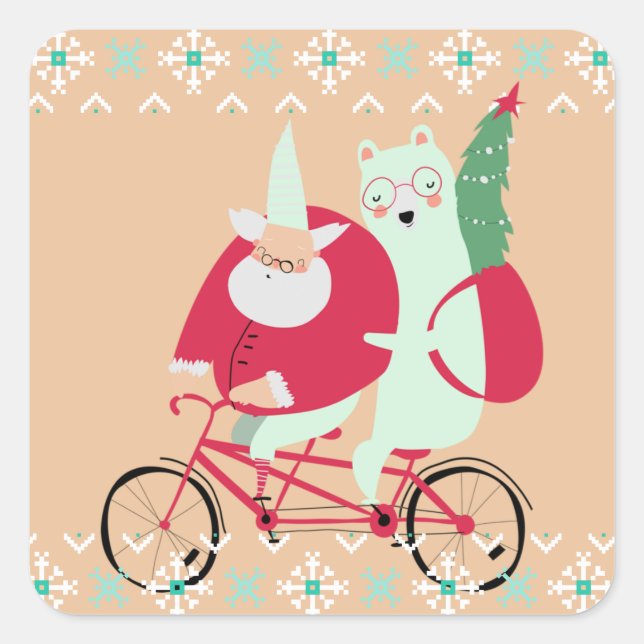 Pegatina Cuadrada Fun Santa Claus Navidades Vacaciones (Anverso)