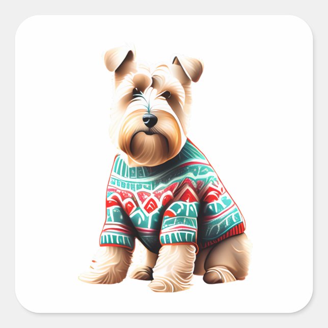 Pegatina Cuadrada Fun Soft Coated Wheaten Terrier Navidades Sweater (Anverso)