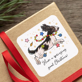Pegatina Cuadrada Fun Springer Spaniel Dog Leappy Navidades