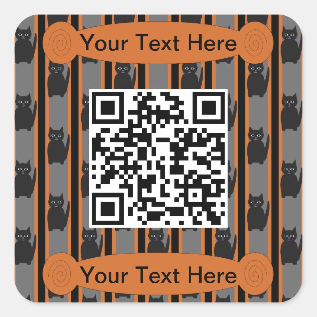 Pegatina Cuadrada Fun y Fancy Halloween Cat QR Code (Anverso)
