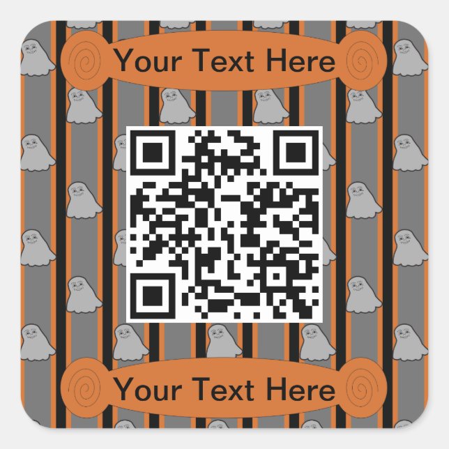 Pegatina Cuadrada Fun y Fancy Halloween Ghost QR Code (Anverso)