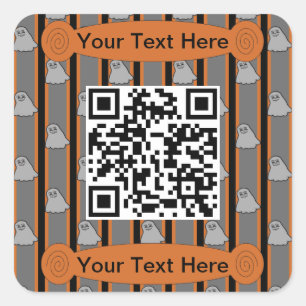 Pegatina Cuadrada Fun y Fancy Halloween Ghost QR Code
