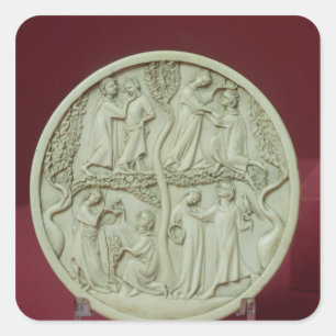 Pegatina Cuadrada Funda espejo que representa escenas corteses, c.13