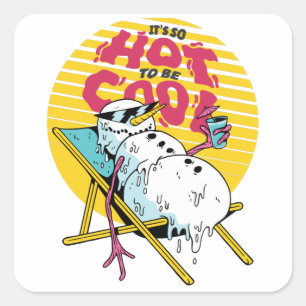 Pegatina Cuadrada Fundiendo Snowman tan caliente para estar fresco