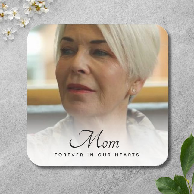 Pegatina Cuadrada funeral homenaje conmemorativo personalizado a fot (Mom Photo Memorial Sticker)
