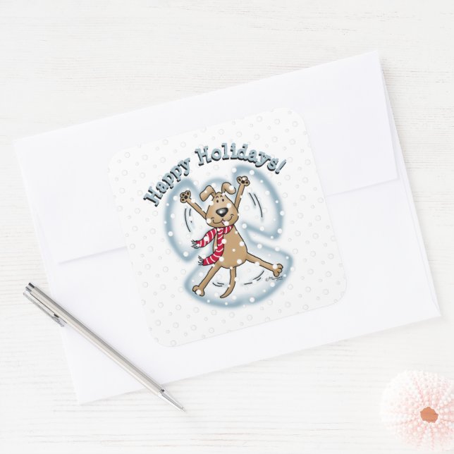 Pegatina Cuadrada Funeraria fiesta de Navidades graciosos de perro d (Sobre)