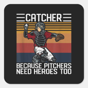 Pegatina Cuadrada Funerosos beisbol Catcher Vintage Pitchers necesit