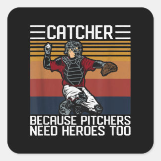 Pegatina Cuadrada Funerosos beisbol Catcher Vintage Pitchers necesit