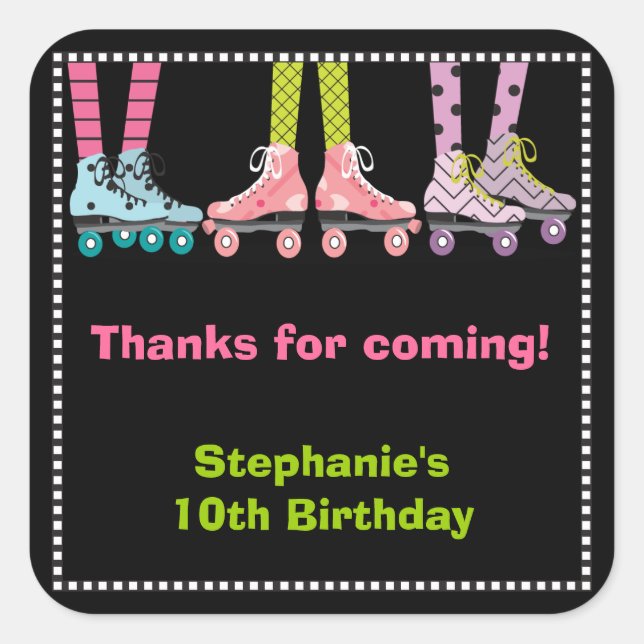 Pegatina Cuadrada Funky Chicas Roller Pegatinas de Favor del Patinaj (Anverso)