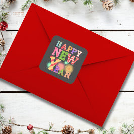 Pegatina Cuadrada Funky feliz año nuevo